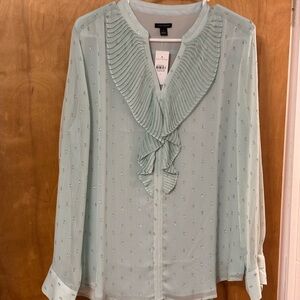 Ann Taylor Light Blue Ruffle Blouse